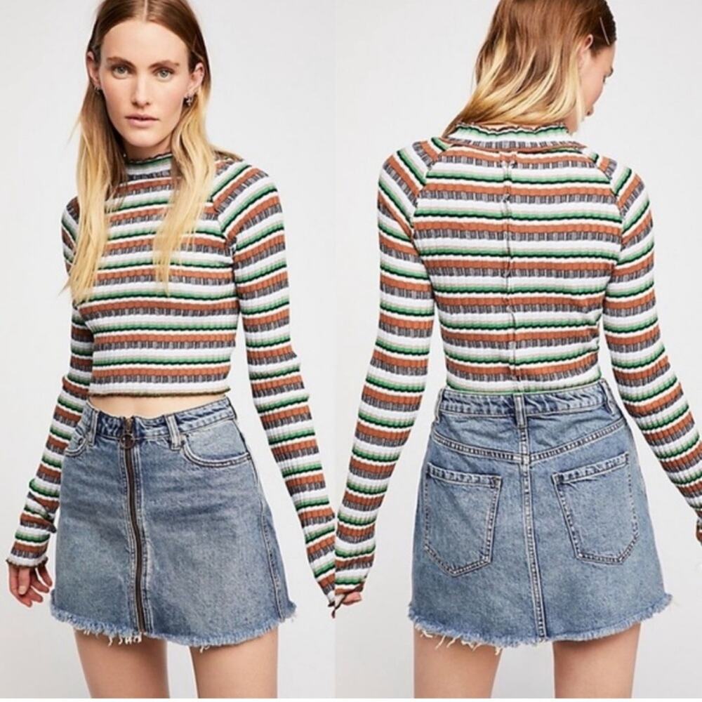 Free People Striped Mini Skirt in Denim Blue and Multicolor